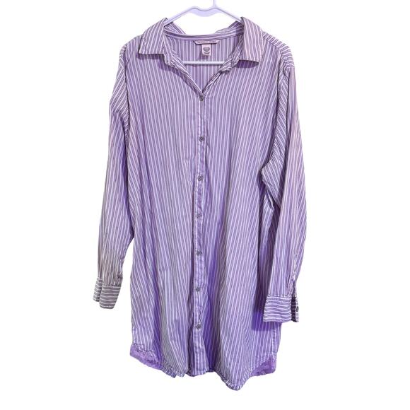 Victorias Secret long button up night Shirt Pink and White Striped Sz XL - Picture 1 of 5